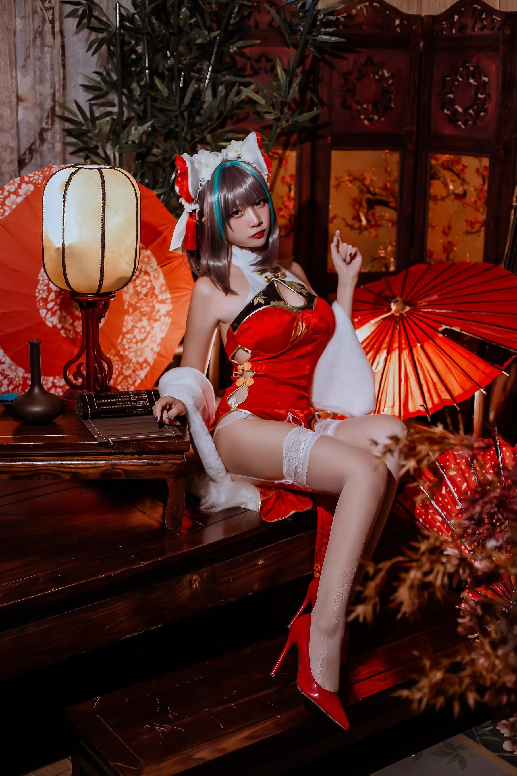 二佐Nisa – NO.151 碧蓝柴郡旗袍 [33P]插图3
